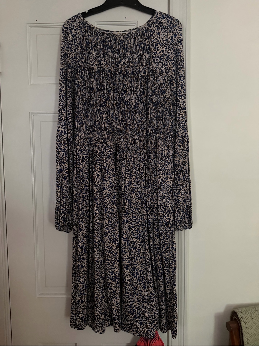 Boden Navy and Cream Floral Long-Sleeve Midi Dress